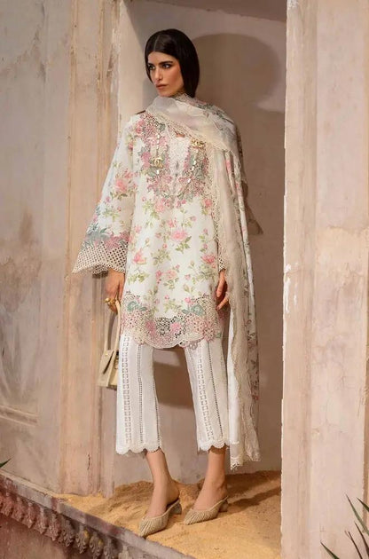 Crimson - 3PC Unstitched Lawn Printed + Embroidered Shirt with Printed Silk Dupatta and Embroidered Trouser - RF1070 royalpret