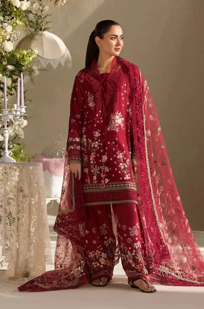 Sobia Nazir - 3PC Lawn Embroidered Shirt with Embroidered Chiffon Dupatta (Unstitched) - RF1347 Royal Pret