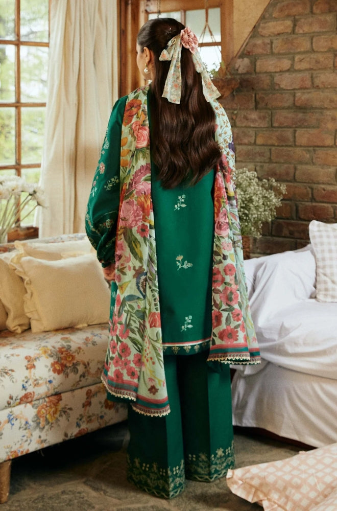 Zara Shah Jahan - 3PC Unstitched Lawn Embroidered Shirt with Cotton Net Dupatta - RF1094