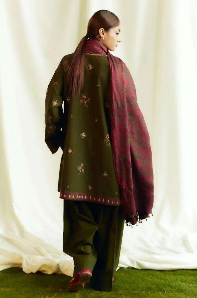 Zara Shah Jahan - 3PC Unstitched Dhanak Embroidered Shirt with Printed Pashmina Shawl and Trouser - RF1268 Royal Pret