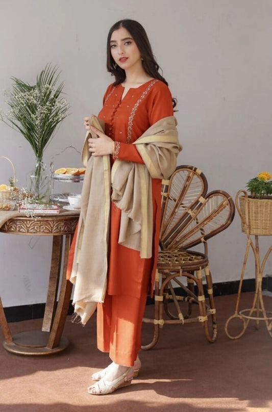 Aisling - 3PC Unstitched Dhanak Embroidered Shirt with Dhanak Dupatta and Trouser - RF1147