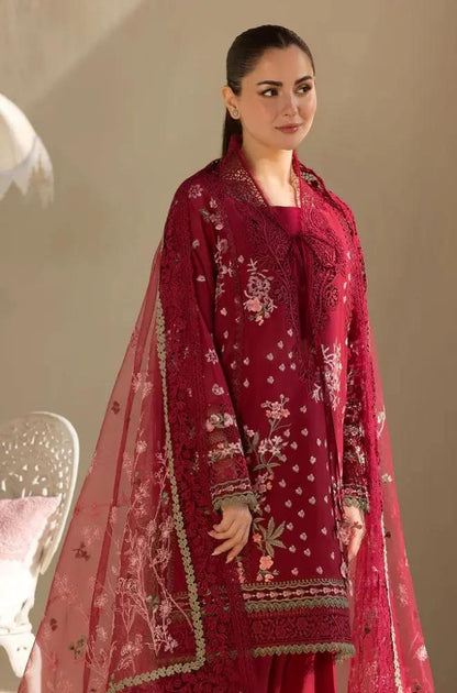Sobia Nazir - 3PC Lawn Embroidered Shirt with Embroidered Chiffon Dupatta (Unstitched) - RF1347 Royal Pret