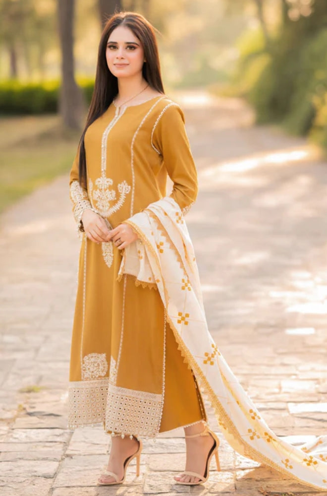 Libaas - 3PC Unstitched Dhanak Embroidered Shirt with Dhanak Embroidered Dupatta - RF1288