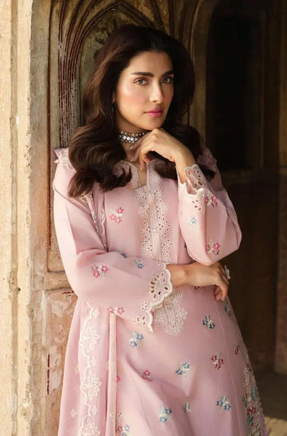 Lime Light - 3PC Lawn Embroidered Shirt with Embroidered Chiffon Dupatta (Unstitched) - RF1348 Royal Pret