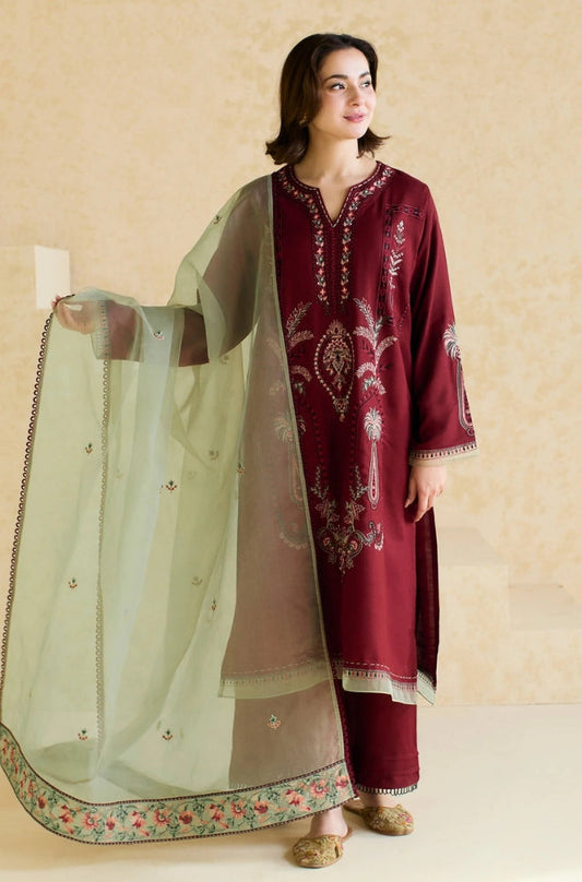 Mishkaa - 3PC Lawn Embroidered Shirt with Embroidered Chiffon Dupatta (Unstitched) - RF1360