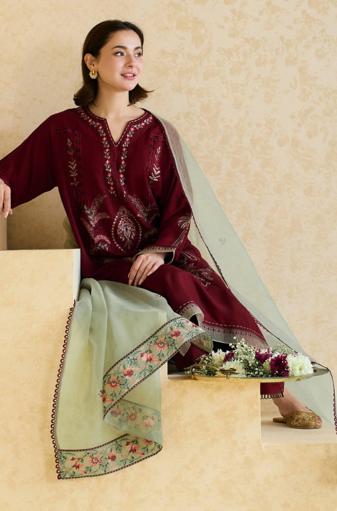 Mishkaa - 3PC Lawn Embroidered Shirt with Embroidered Chiffon Dupatta (Unstitched) - RF1360