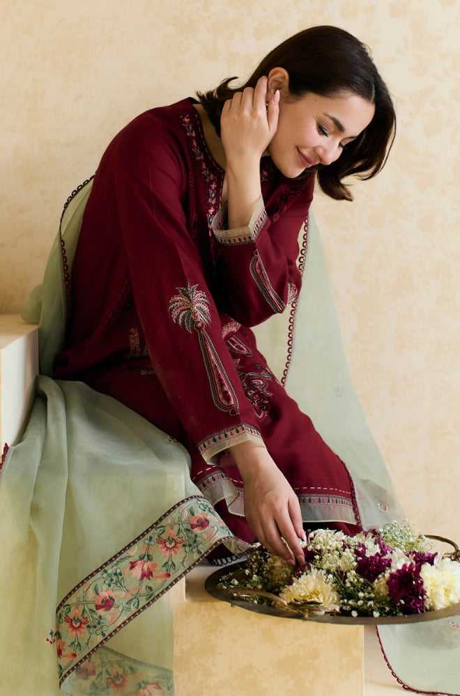 Mishkaa - 3PC Lawn Embroidered Shirt with Embroidered Chiffon Dupatta (Unstitched) - RF1360