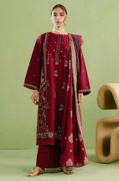 Beechtree - 3PC Lawn Embroidered Shirt with Printed Slub Dupatta (Unstitched) - RF1349 Royal Pret