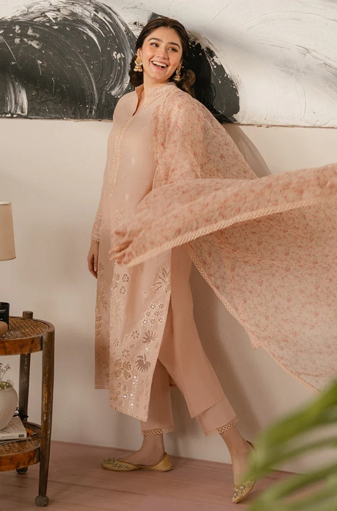 Cross Stitch - 3PC Unstitched Lawn Embroidered Shirt with Printed Cotton Net Dupatta - RF1068