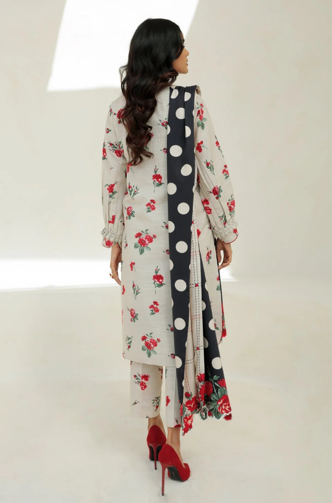 Baroque - 3PC Unstitched Digital Printed Karandi Shirt with Printed Karandi Dupatta and Trouser - RF1135
