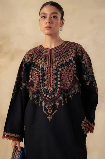 Zara Shah Jahan - 3PC Unstitched Dhanak Embroidered Shirt with Digital Printed Dupatta and Trouser - RF1290 Royal Pret