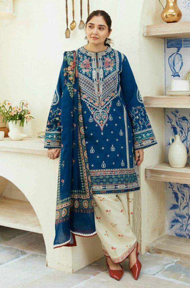 Zara Shah Jahan - 3PC Unstitched Dhanak Embroidered Shirt with Digital Printed Dupatta and Embroidered Trousers - RF1144