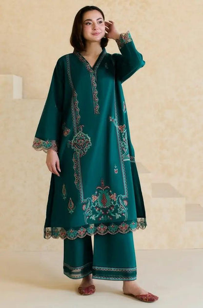 Mishkaa - 2PC Lawn Embroidered Shirt with Embroidered Patched Trouser (Unstitched) - RF1359 Royal Pret