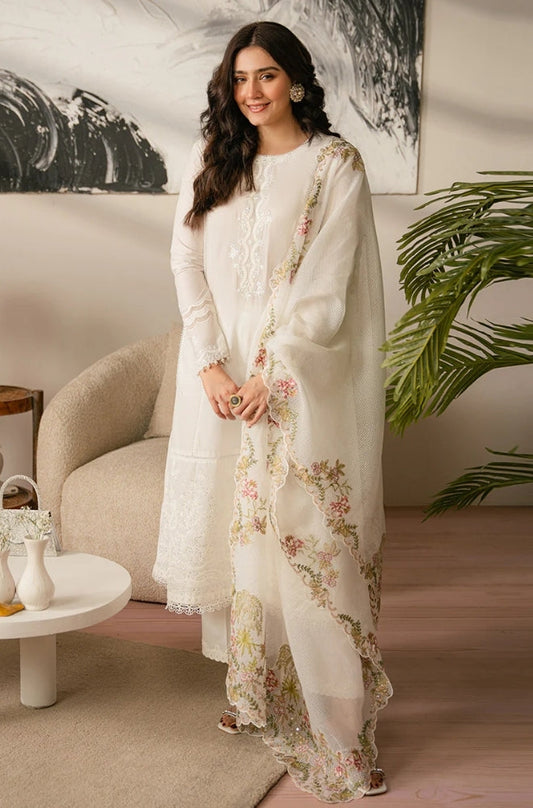 Cross Stitch - 3PC Unstitched Lawn Sequence Embroidered Shirt with Sequence Embroidered Khadi Net Dupatta - RF1069