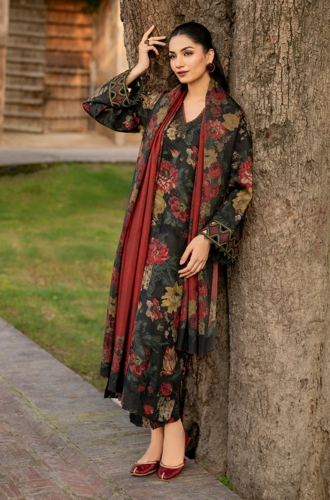 Baroque - 3PC Unstitched Printed Khaddar Shirt with Printed Khaddar Dupatta and Trouser - RF1249