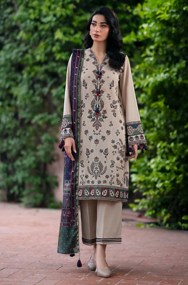 Jazmin - 3PC Unstitched Dhanak Embroidered Shirt with Pashmina Shawl and Trouser - RF1180