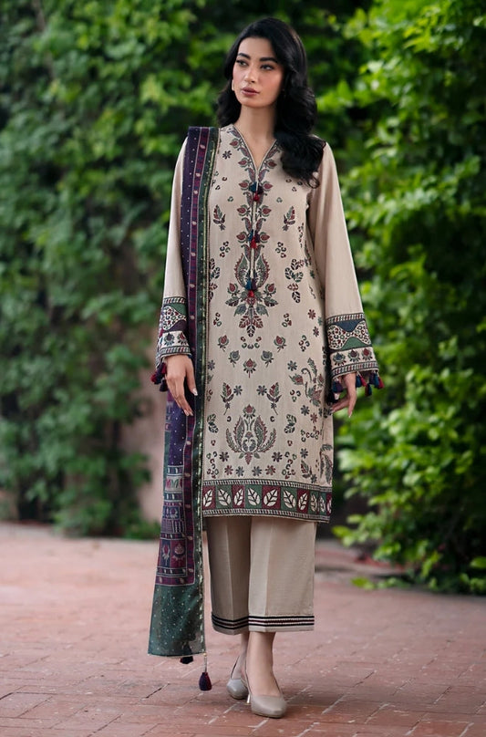 Jazmin - 3PC Unstitched Dhanak Embroidered Shirt with Pashmina Shawl and Trouser - RF1180