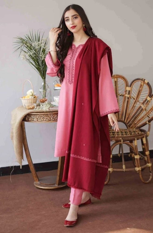 Aisling - 3PC Unstitched Dhanak Embroidered Shirt with Dhanak Embroidered Dupatta and Trouser - RF1149