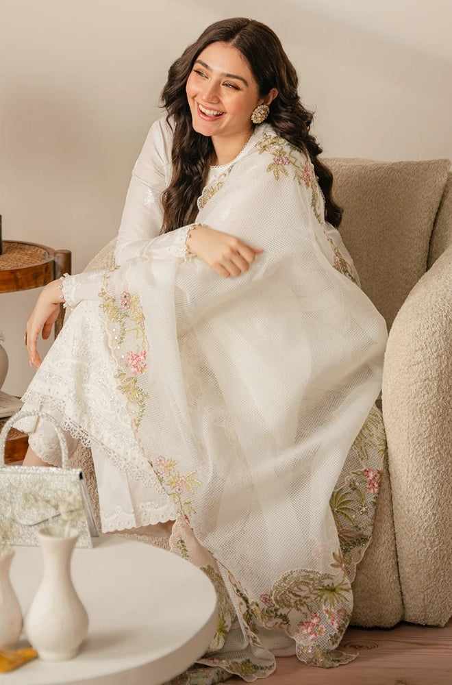 Cross Stitch - 3PC Unstitched Lawn Sequence Embroidered Shirt with Sequence Embroidered Khadi Net Dupatta - RF1069