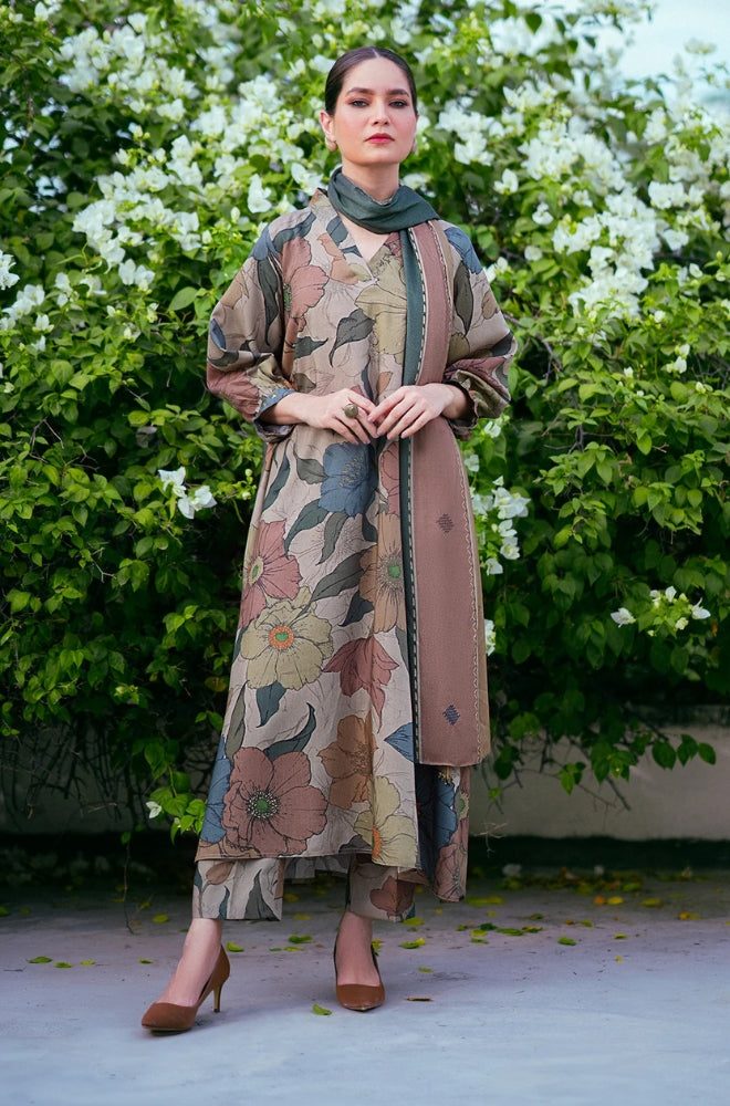 Baroque - 3PC Unstitched Printed Khaddar Shirt with Printed Khaddar Dupatta and Trouser - RF1271