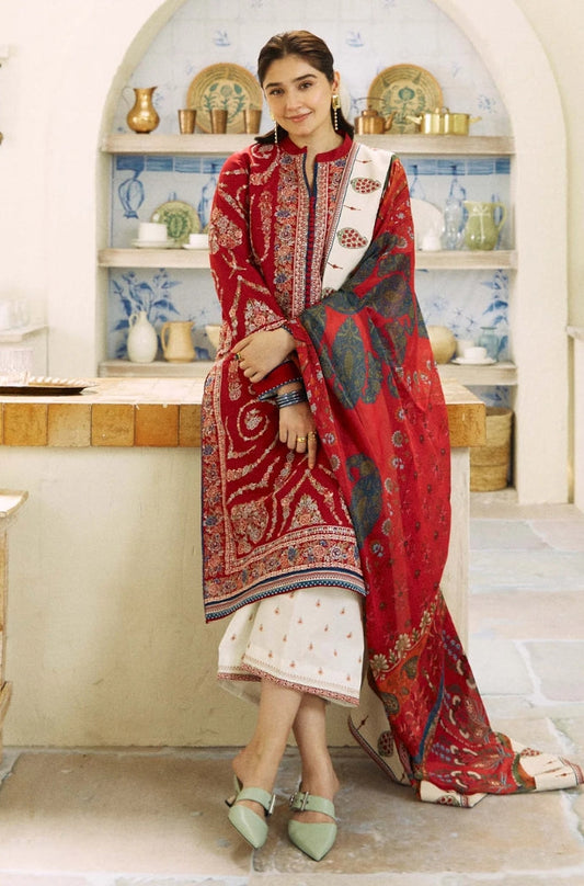 Zara Shah Jahan - 3PC Unstitched Lawn Embroidered Shirt with Digital Printed Silk Dupatta and Embroidered Trousers - RF1080