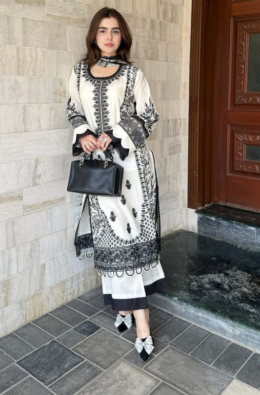 Jade - 3PC Lawn Embroidered Shirt with Printed Chiffon Dupatta (Unstitched) - RF1353