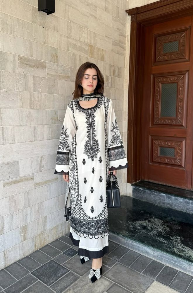 Jade - 3PC Lawn Embroidered Shirt with Printed Chiffon Dupatta (Unstitched) - RF1353