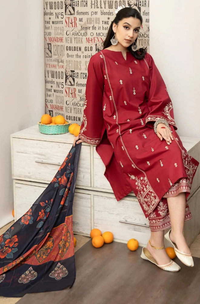 Urge - 3PC Unstitched Embroidered Shirt with Printed Wool Shawl and Embroidered Trousers - RF1224