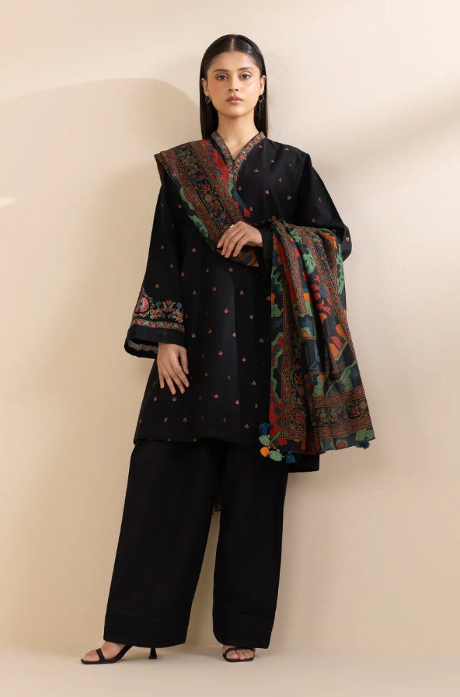 Sapphire - 3PC Unstitched Khaddar Embroidered Front with Digital Printed Dupatta and Trouser - RF1276