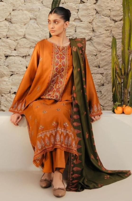 Beechtree - 3PC Unstitched Dhanak Embroidered Shirt with Dhanak Embroidered Dupatta and Trouser - RF1166