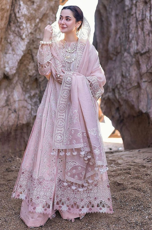 Qalamkaar - 3PC Unstitched Lawn Heavy Embroidered Shirt with Embroidered Khaddi Net Dupatta - RF1037