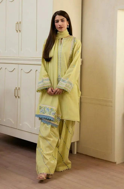 Zara Shah Jahan - 3PC Lawn Embroidered Shirt with Embroidered Khaddi Net Dupatta (Unstitched) - RF1357 Royal Pret