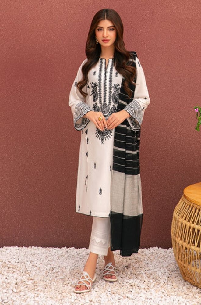 Asim Jofa - 3PC Lawn Embroidered Shirt with Printed Cotton Net Dupatta - RF1021