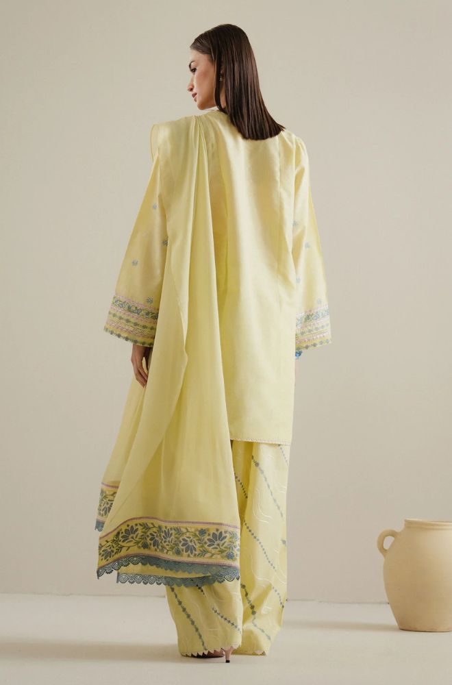 Zara Shah Jahan - 3PC Lawn Embroidered Shirt with Embroidered Khaddi Net Dupatta (Unstitched) - RF1357