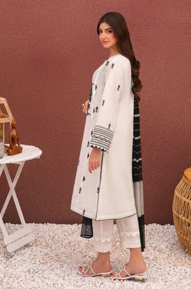 Asim Jofa - 3PC Lawn Embroidered Shirt with Printed Cotton Net Dupatta - RF1021