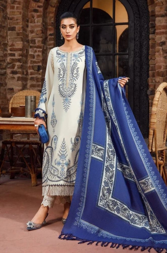 Maria B - 3PC Unstitched Dhanak Embroidered Shirt with Printed Dupatta and Trouser - RF1198