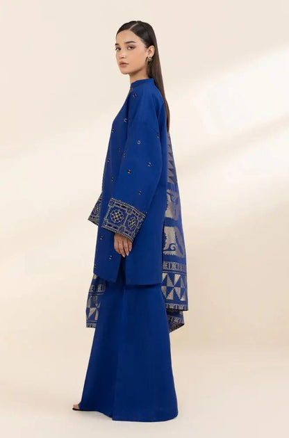 Sapphire - 3PC Unstitched Khaddar Embroidered Front with Digital Printed Dupatta and Trouser - RF1275 Royal Pret