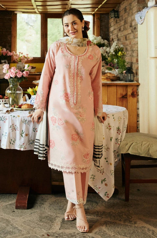 Zara Shah Jahan - 3PC Unstiched Lawn Embroidered Shirt With Slub Net Dupatta - RF1096