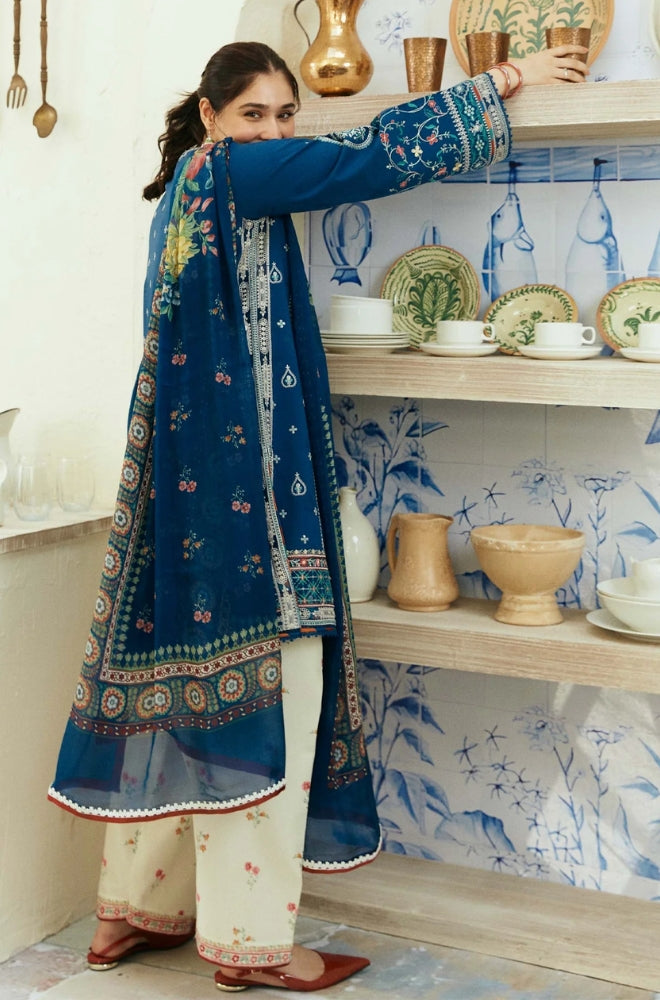 Zara Shah Jahan - 3PC Unstitched Dhanak Embroidered Shirt with Digital Printed Dupatta and Embroidered Trousers - RF1144