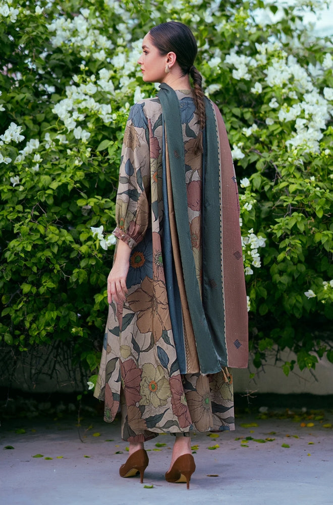 Baroque - 3PC Unstitched Printed Khaddar Shirt with Printed Khaddar Dupatta and Trouser - RF1271