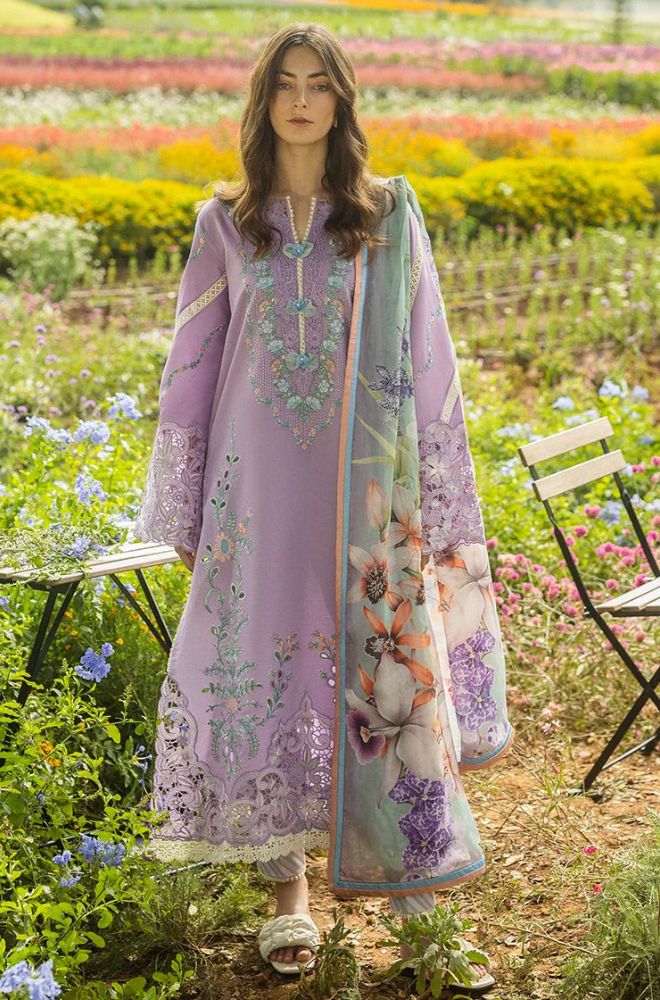 Mushq - 3PC Lawn Embroidered Shirt with Printed Silk Dupatta (Unstitched) - RF1361