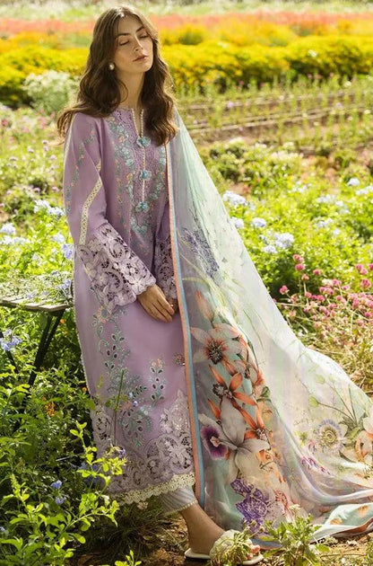 Mushq - 3PC Lawn Embroidered Shirt with Printed Silk Dupatta (Unstitched) - RF1361 Royal Pret