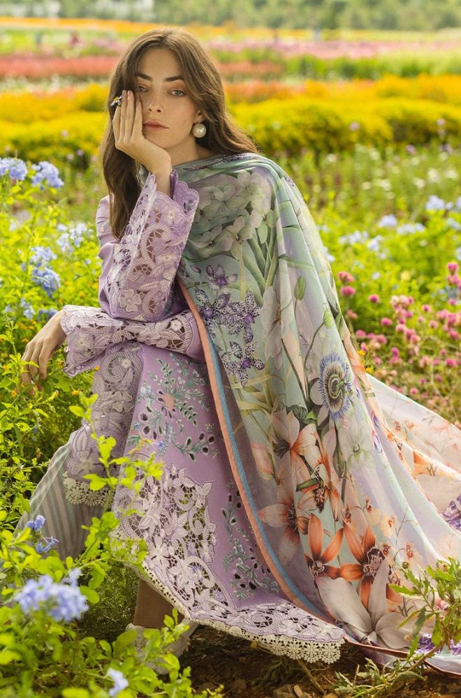 Mushq - 3PC Lawn Embroidered Shirt with Printed Silk Dupatta (Unstitched) - RF1361