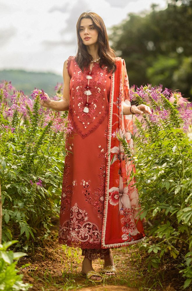 Mushq - 3PC Lawn Embroidered Shirt with Printed Silk Dupatta (Unstitched) - RF1362