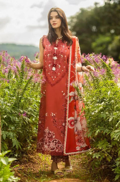 Mushq - 3PC Lawn Embroidered Shirt with Printed Silk Dupatta (Unstitched) - RF1362 Royal Pret