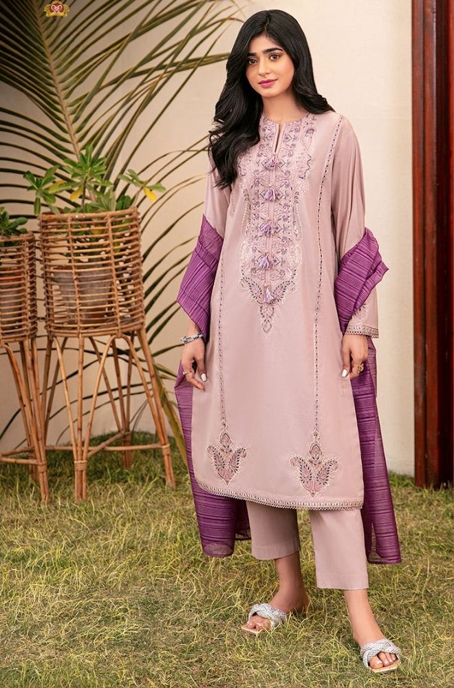 Asim Jofa - 3PC Lawn Embroidered Shirt with Printed Cotton Net Dupatta - RF1022