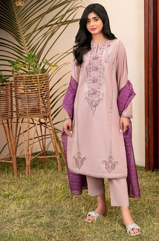 Asim Jofa - 3PC Lawn Embroidered Shirt with Printed Cotton Net Dupatta - RF1022