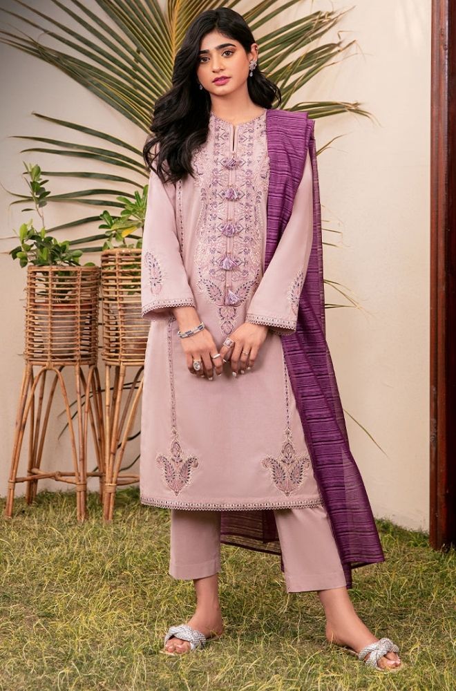 Asim Jofa - 3PC Lawn Embroidered Shirt with Printed Cotton Net Dupatta - RF1022