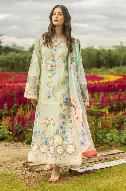 Mushq - 3PC Lawn Embroidered Shirt with Printed Silk Dupatta (Unstitched) - RF1363 Royal Pret