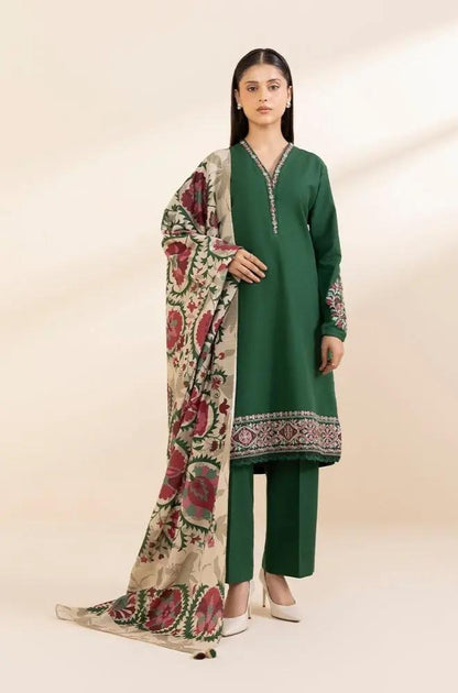 Sapphire - 3PC Unstitched Khaddar Embroidered Front with Digital Printed Dupatta and Trouser - RF1277 Royal Pret